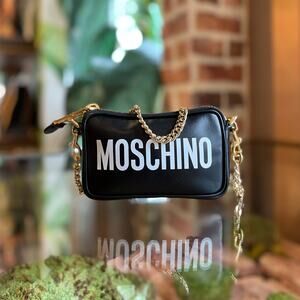 MOSCHINO Leather Logo Chain Shoulder Bag